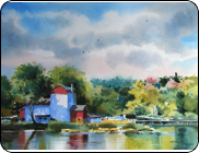 watercolor landscape Bucks County Playhouse